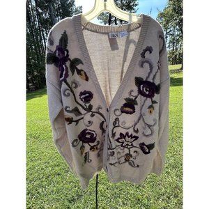 Vintage Lucia Fall Autumn Sweater Cardigan Large Floral